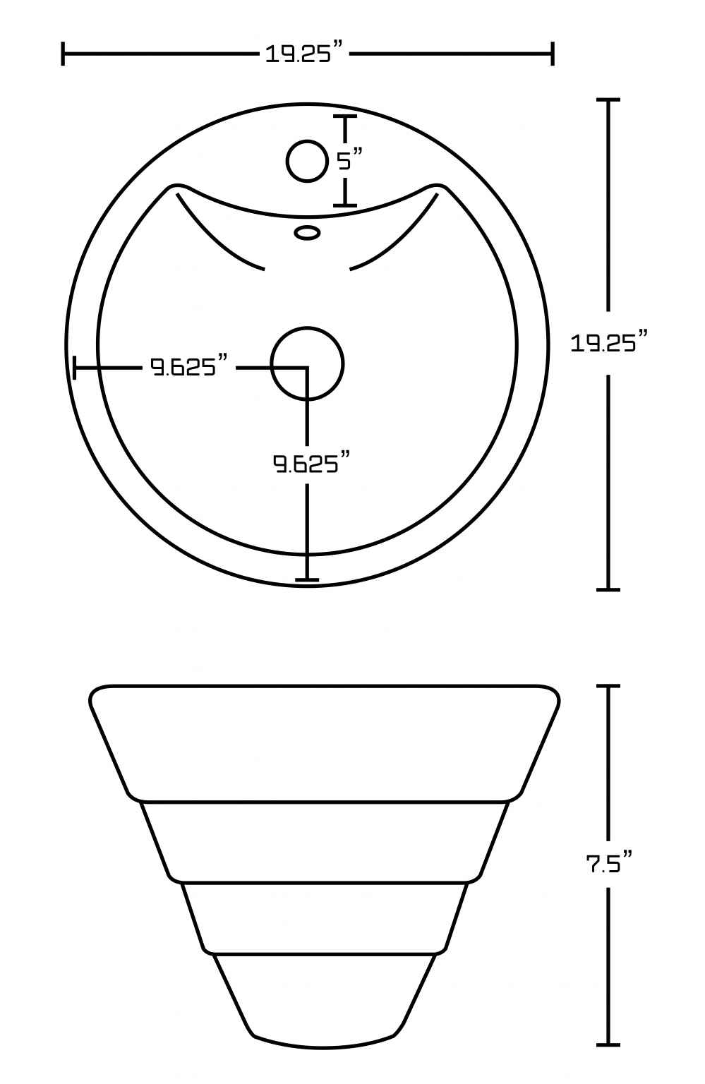19.25-in. x 19.25-in. Round Bathroom Vessel Sink Set White Enamel Glaze