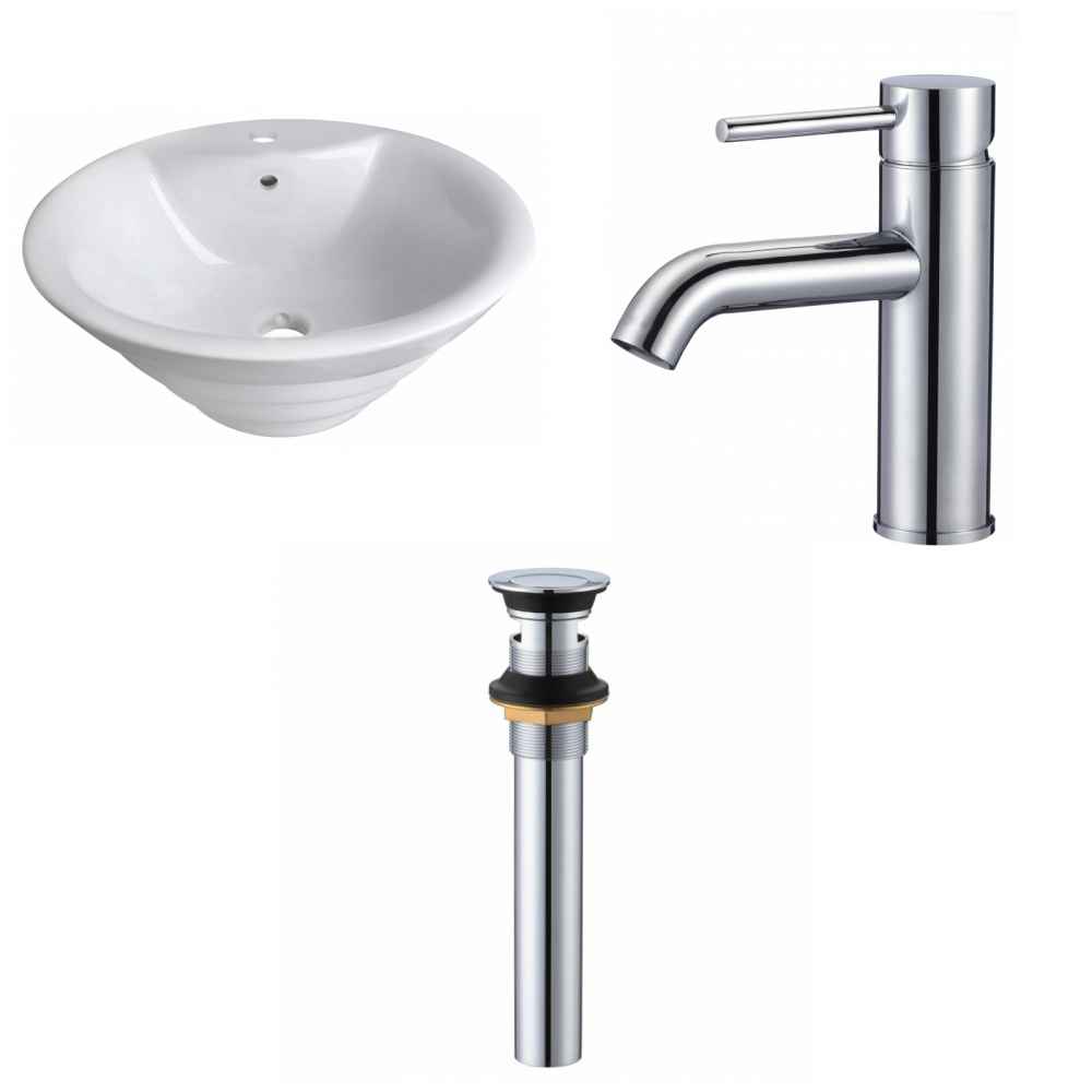 19.25-in. x 19.25-in. Round Bathroom Vessel Sink Set White Enamel Glaze