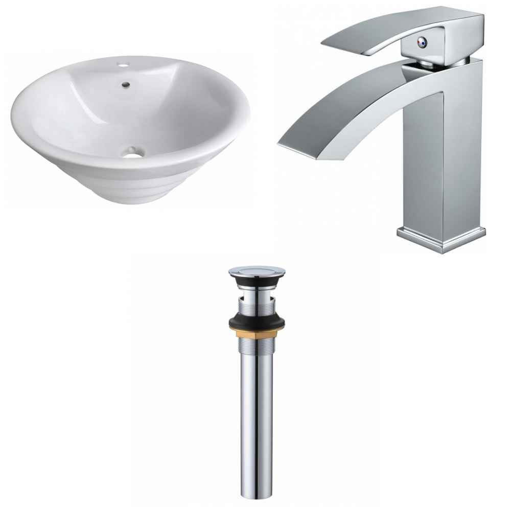 19.25-in. x 19.25-in. Round Bathroom Vessel Sink Set White Enamel Glaze