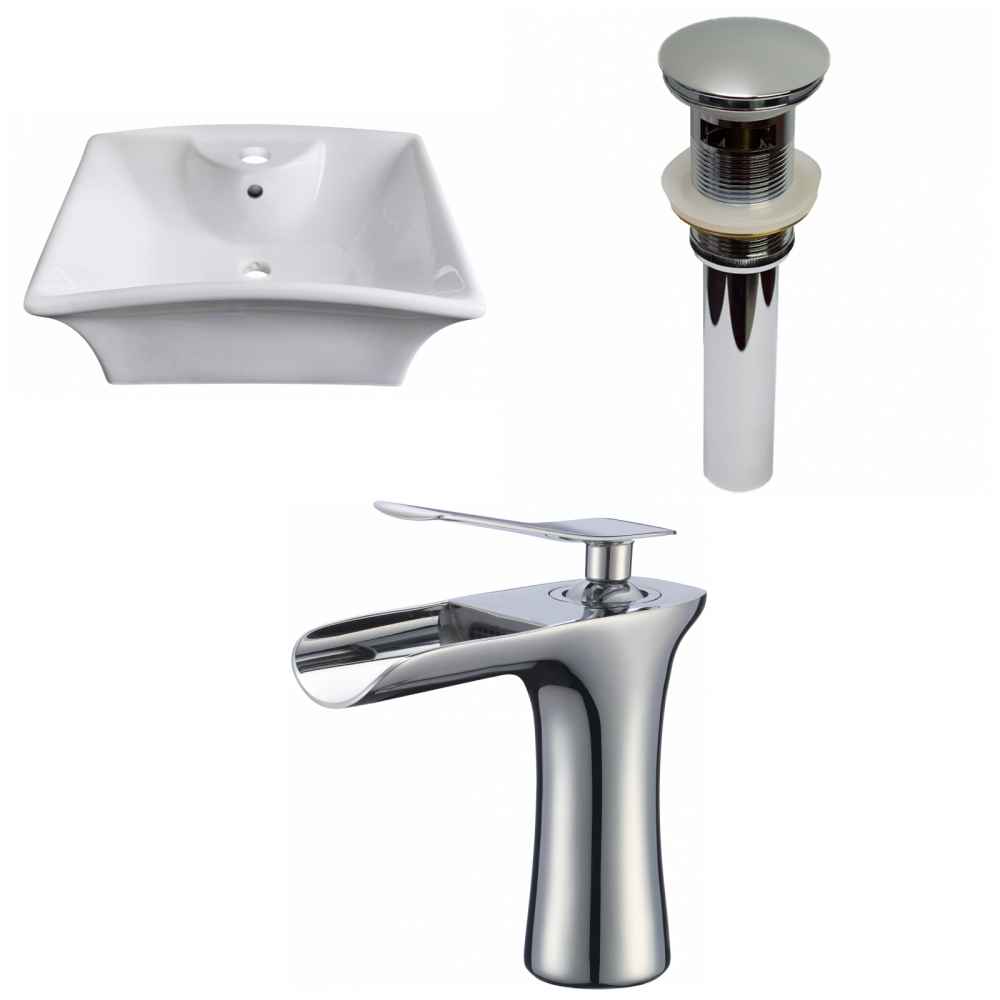 19.5-in. x 16.25-in. Rectangle Bathroom Vessel Sink Set White Enamel Glaze