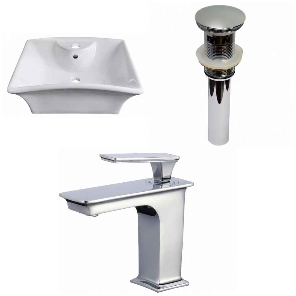 19.5-in. x 16.25-in. Rectangle Bathroom Vessel Sink Set White Enamel Glaze