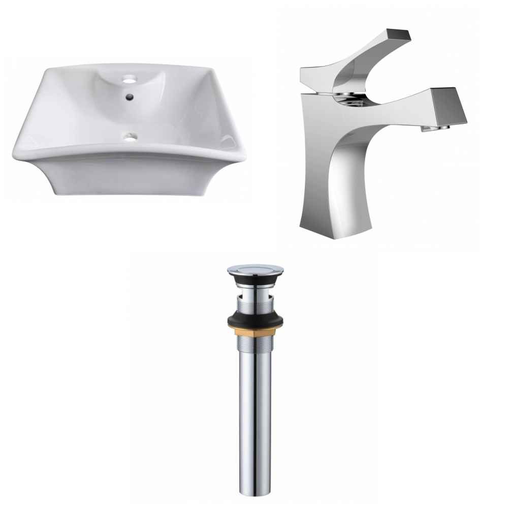 19.5-in. x 16.25-in. Rectangle Bathroom Vessel Sink Set White Enamel Glaze
