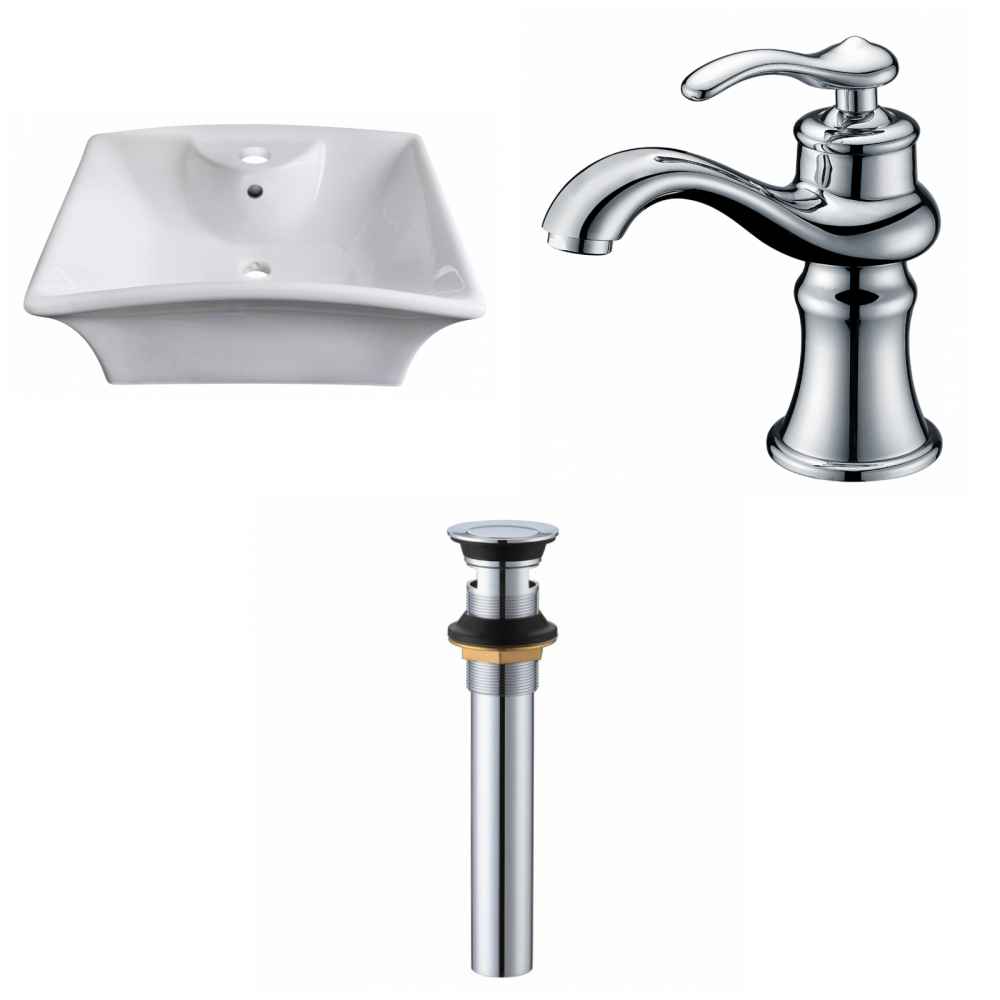 19.5-in. x 16.25-in. Rectangle Bathroom Vessel Sink Set White Enamel Glaze