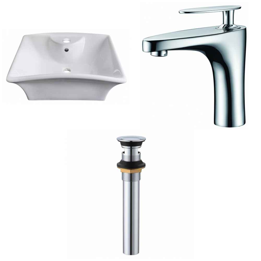 19.5-in. x 16.25-in. Rectangle Bathroom Vessel Sink Set White Enamel Glaze