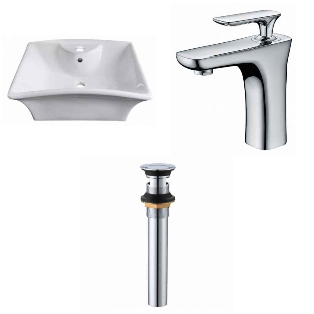 19.5-in. x 16.25-in. Rectangle Bathroom Vessel Sink Set White Enamel Glaze