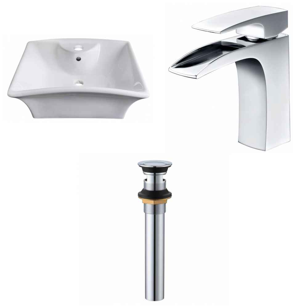 19.5-in. x 16.25-in. Rectangle Bathroom Vessel Sink Set White Enamel Glaze