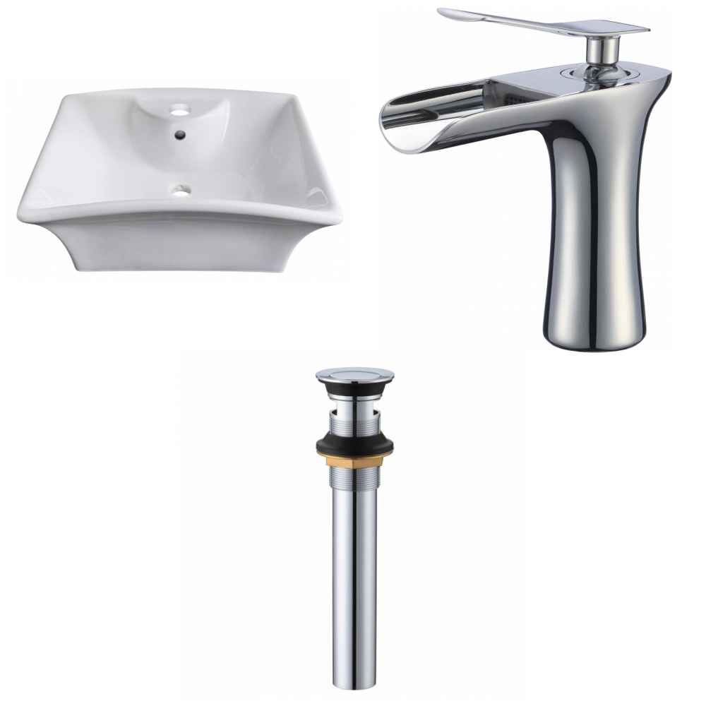 19.5-in. x 16.25-in. Rectangle Bathroom Vessel Sink Set White Enamel Glaze