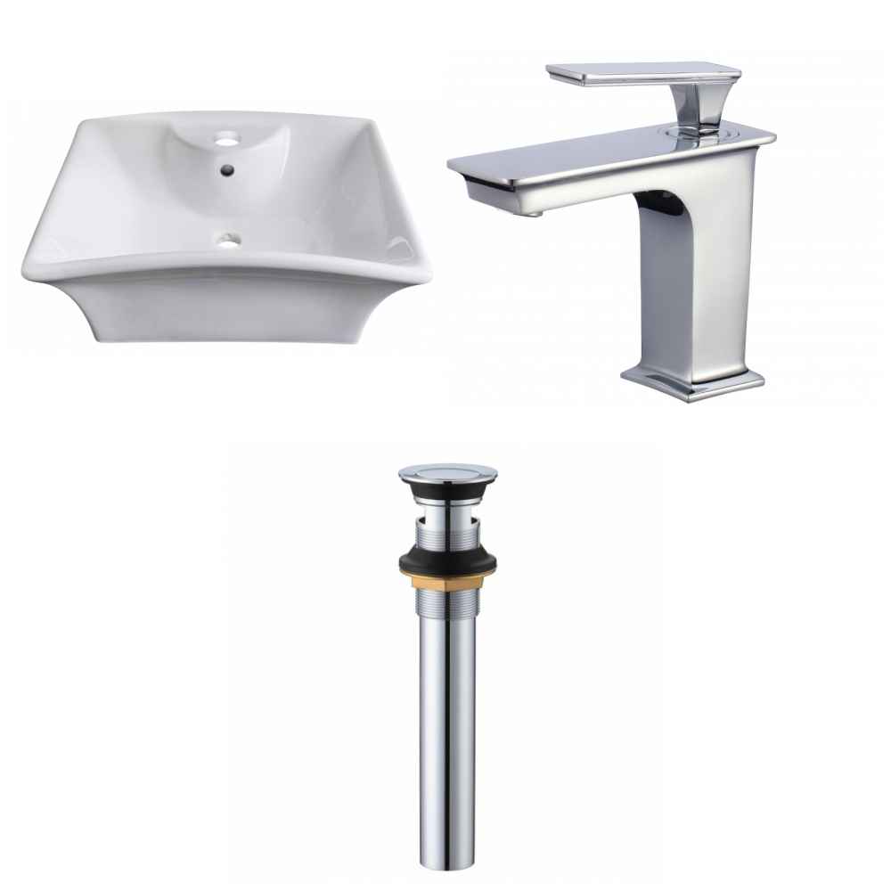 19.5-in. x 16.25-in. Rectangle Bathroom Vessel Sink Set White Enamel Glaze