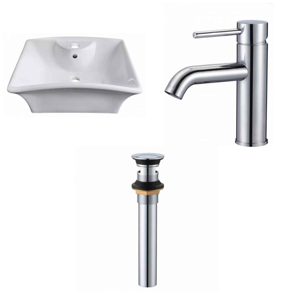 19.5-in. x 16.25-in. Rectangle Bathroom Vessel Sink Set White Enamel Glaze