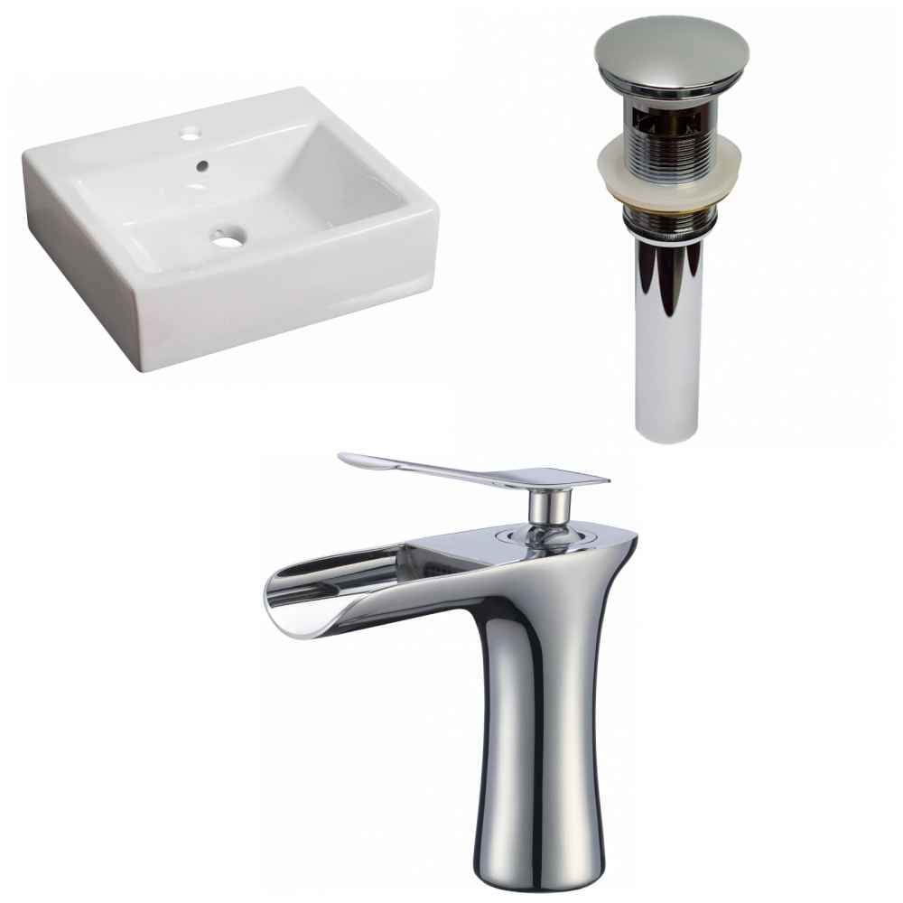 21-in. x 16.5-in. Rectangle Bathroom Vessel Sink Set White Enamel Glaze