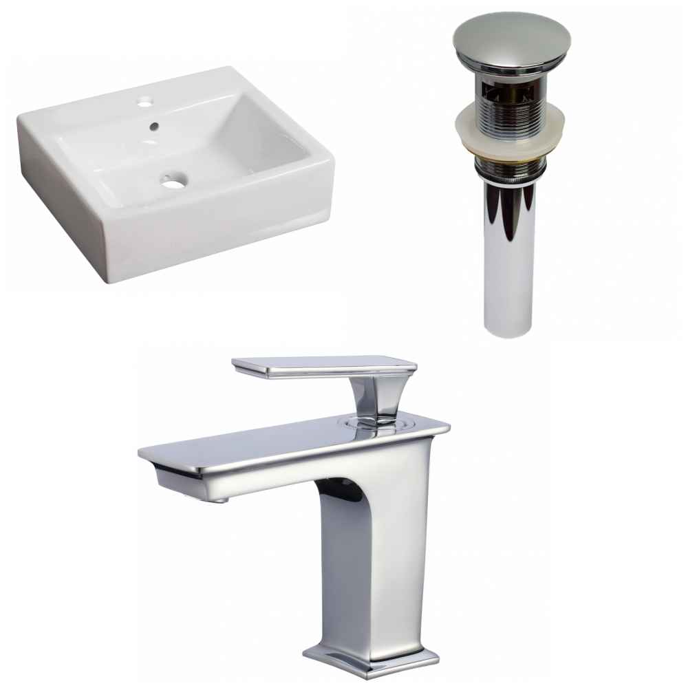 21-in. x 16.5-in. Rectangle Bathroom Vessel Sink Set White Enamel Glaze