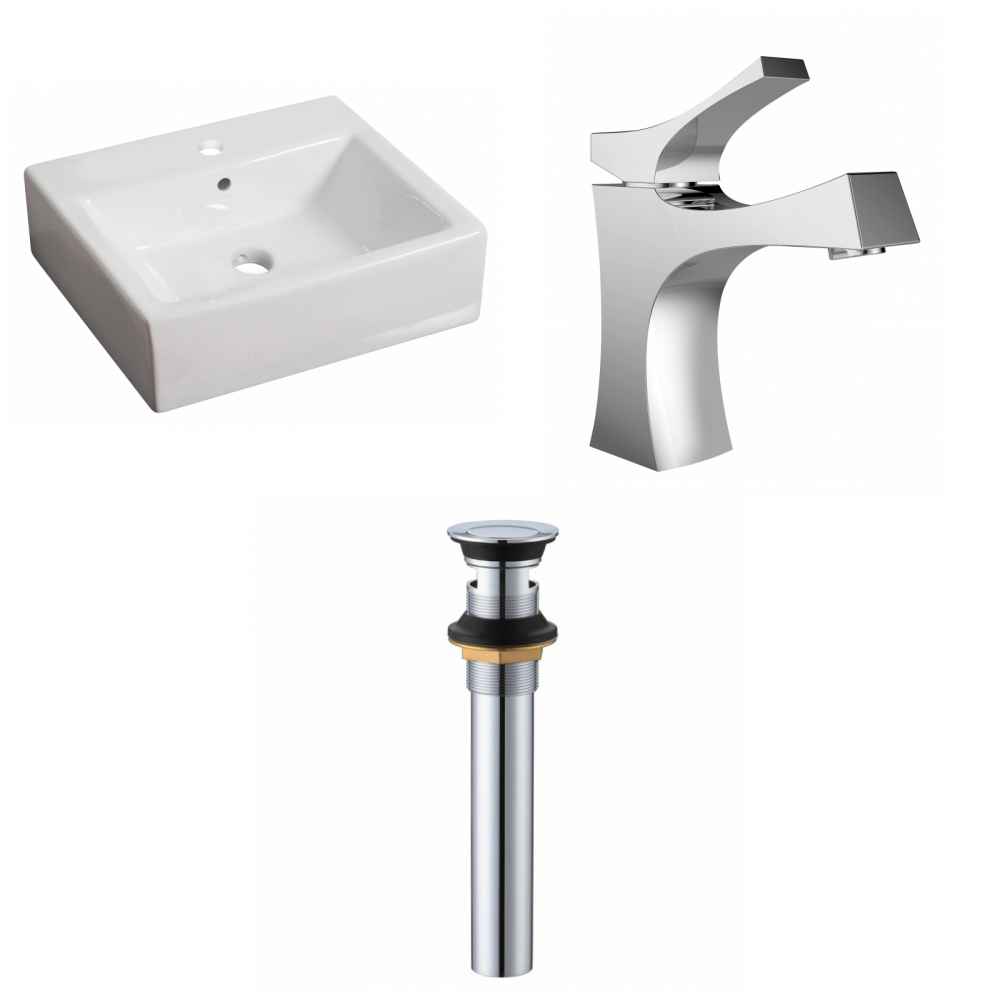 21-in. x 16.5-in. Rectangle Bathroom Vessel Sink Set White Enamel Glaze