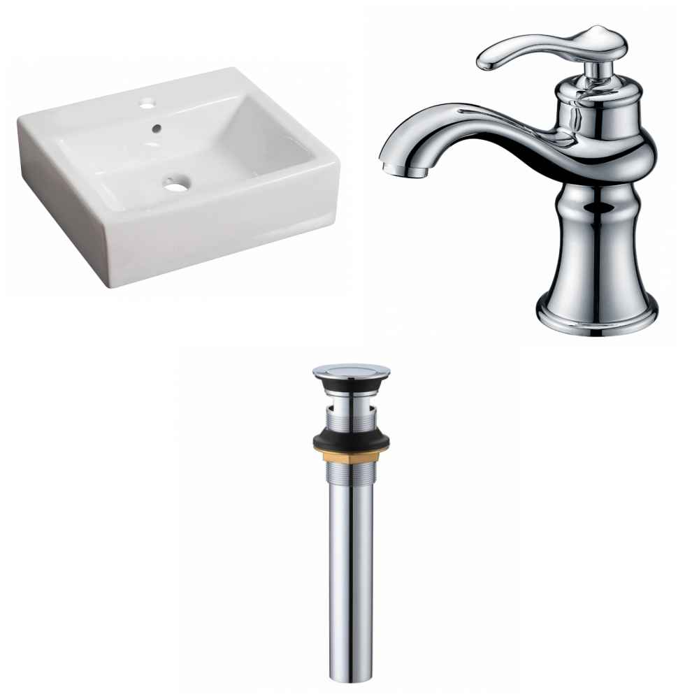 21-in. x 16.5-in. Rectangle Bathroom Vessel Sink Set White Enamel Glaze