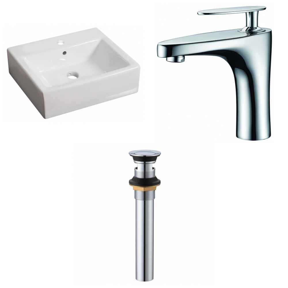21-in. x 16.5-in. Rectangle Bathroom Vessel Sink Set White Enamel Glaze
