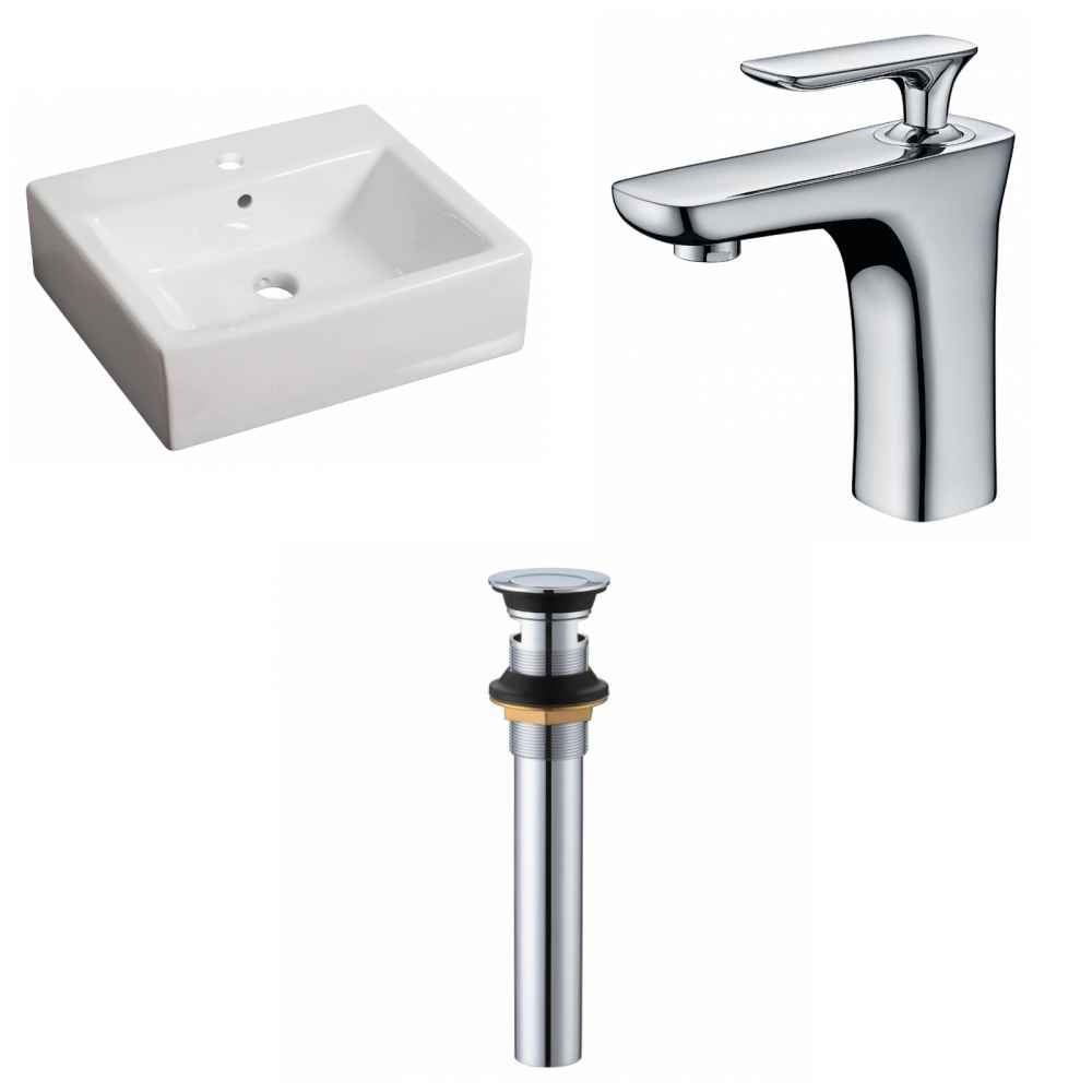 21-in. x 16.5-in. Rectangle Bathroom Vessel Sink Set White Enamel Glaze