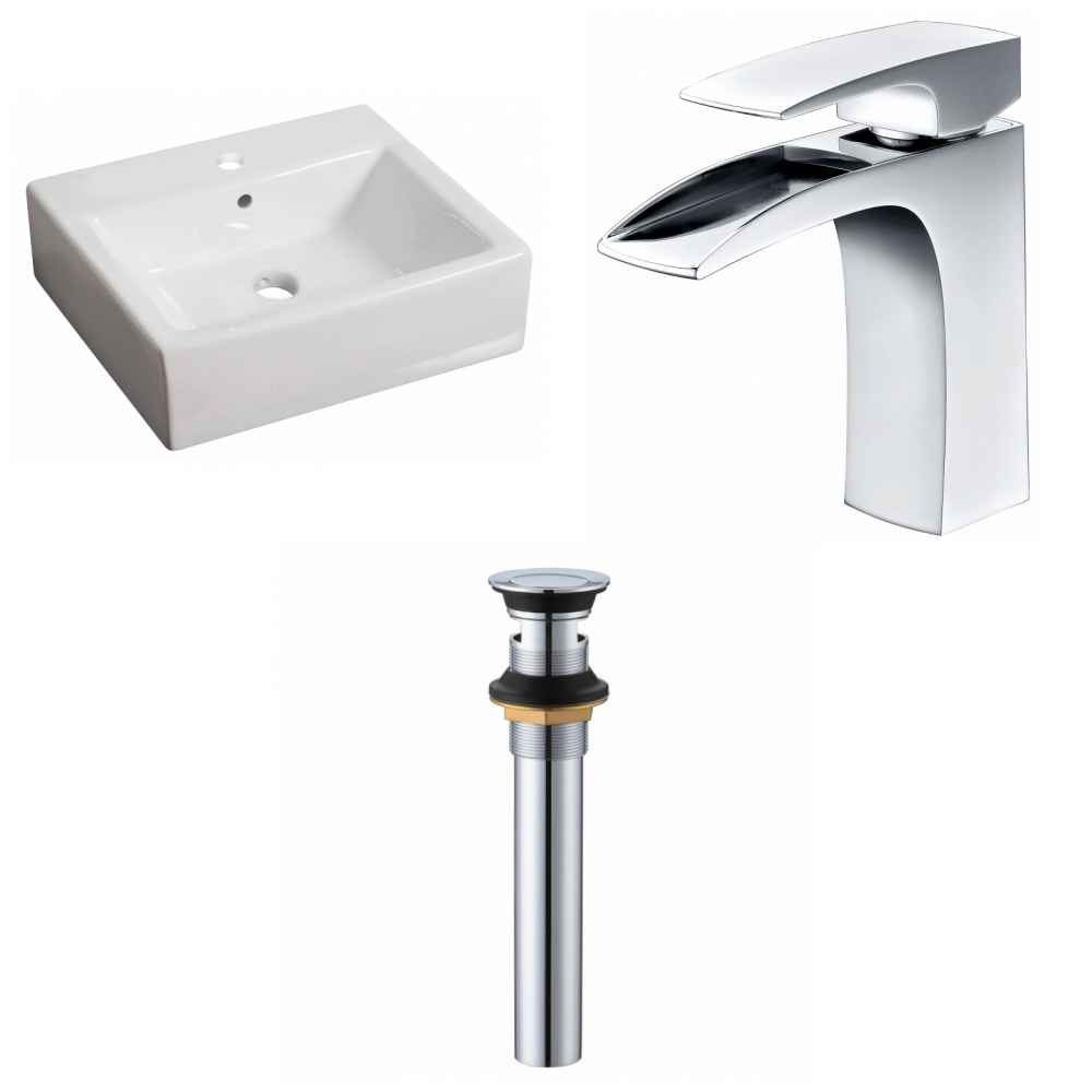 21-in. x 16.5-in. Rectangle Bathroom Vessel Sink Set White Enamel Glaze
