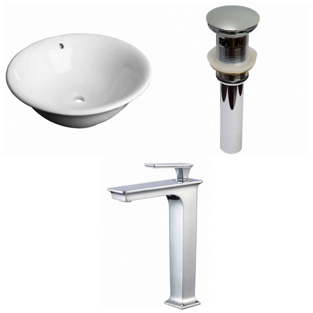 17-in. x 17-in. Round Bathroom Vessel Sink Set White Enamel Glaze