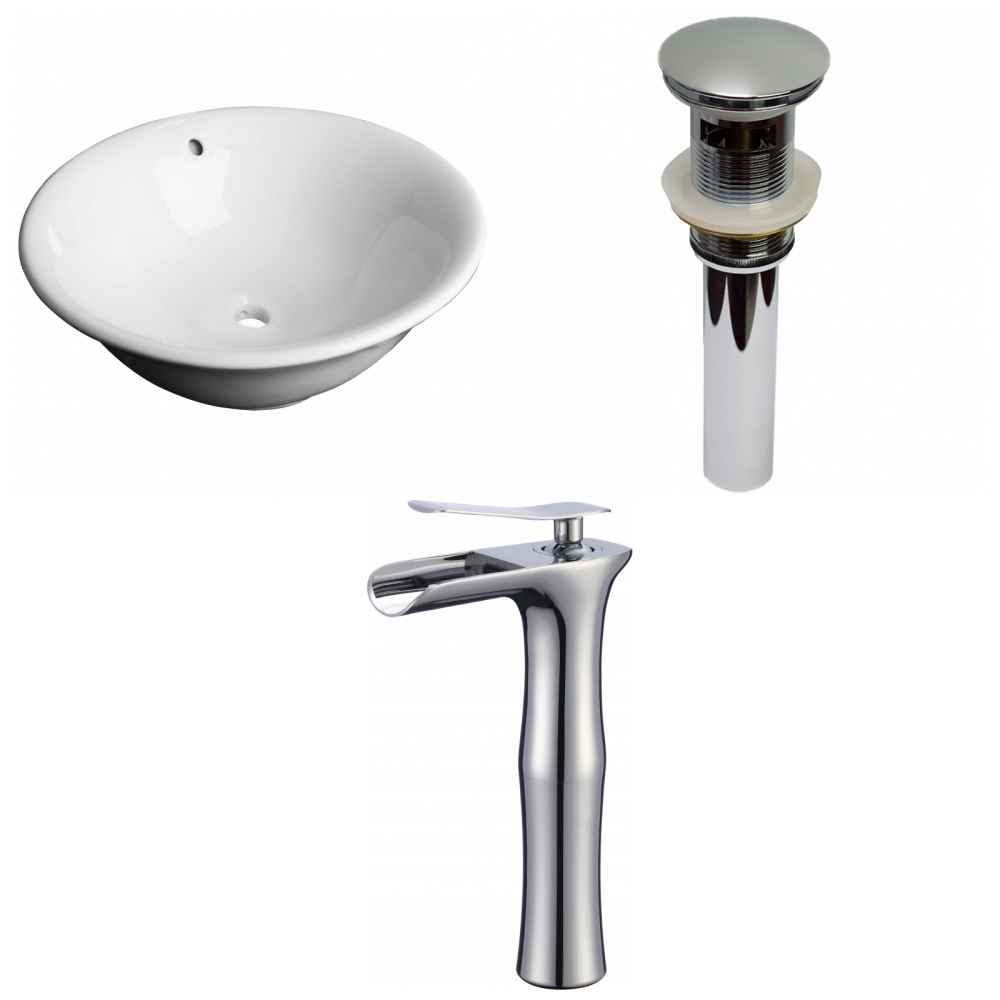 17-in. x 17-in. Round Bathroom Vessel Sink Set White Enamel Glaze