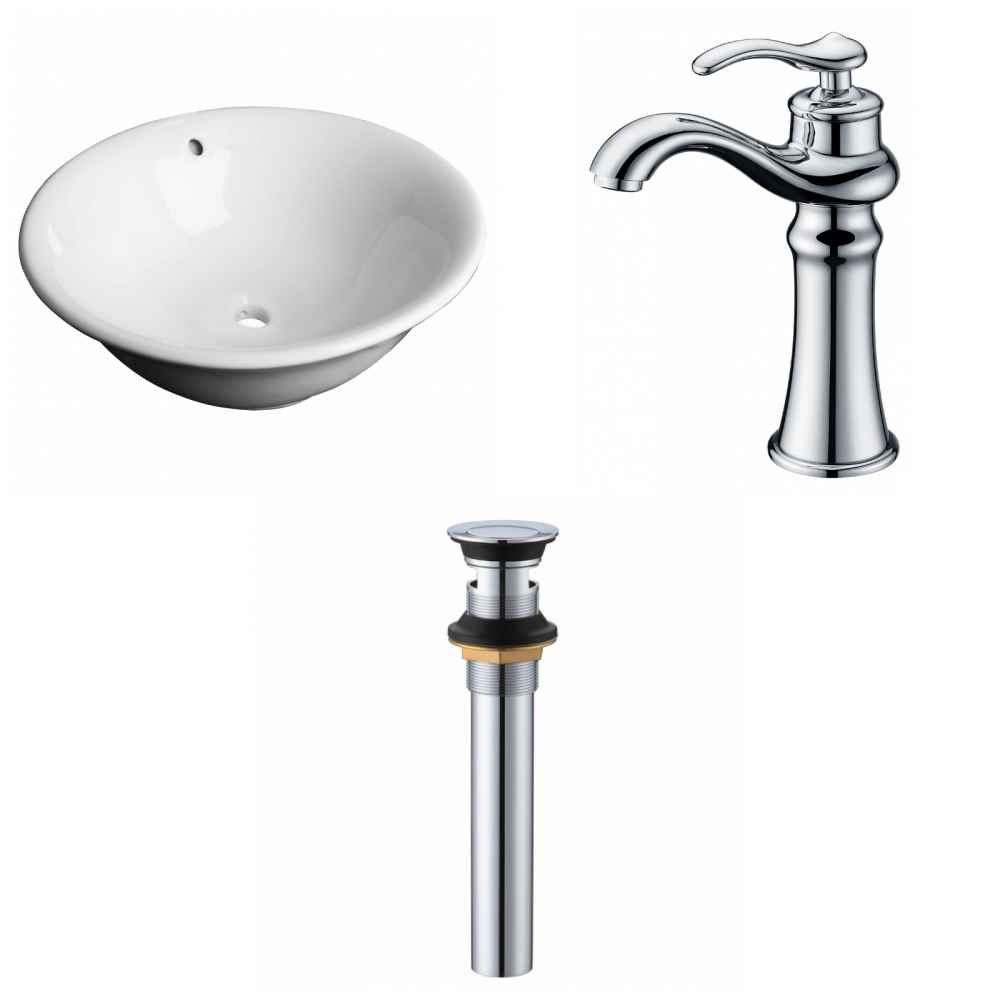 17-in. x 17-in. Round Bathroom Vessel Sink Set White Enamel Glaze