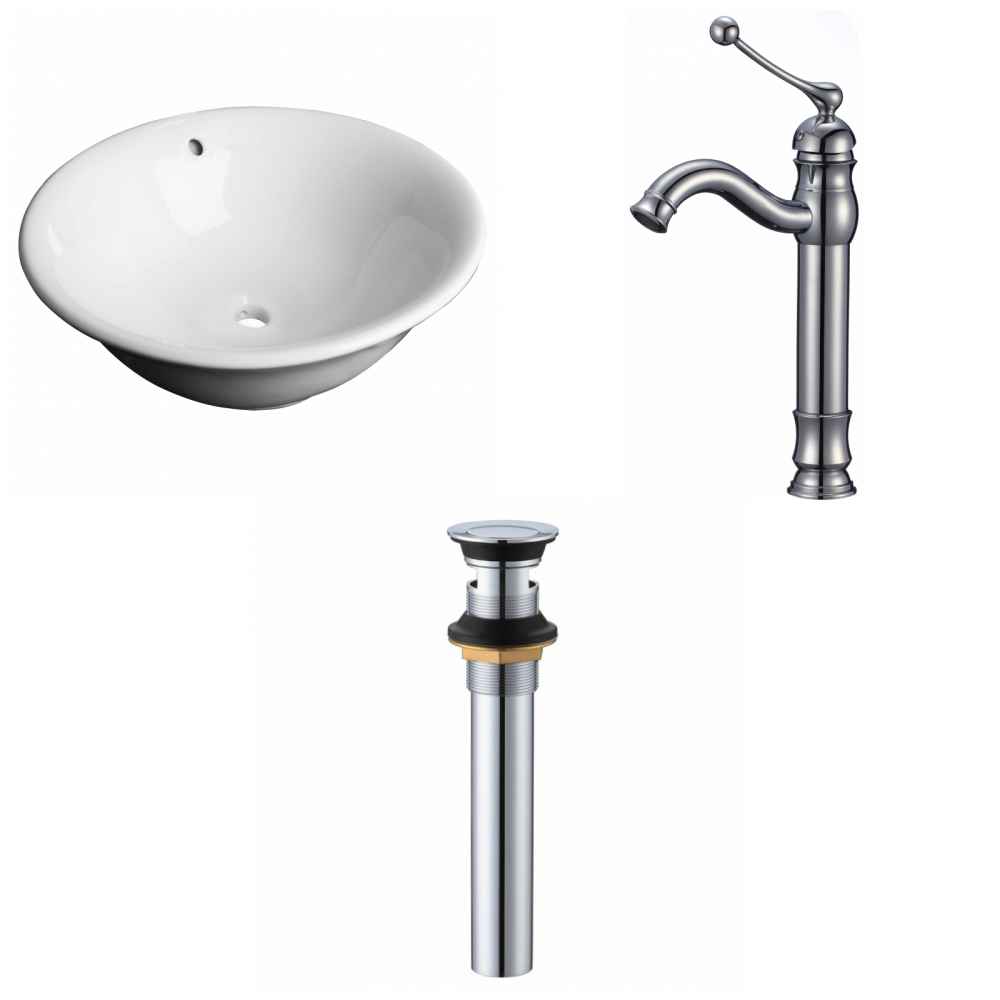 17-in. x 17-in. Round Bathroom Vessel Sink Set White Enamel Glaze