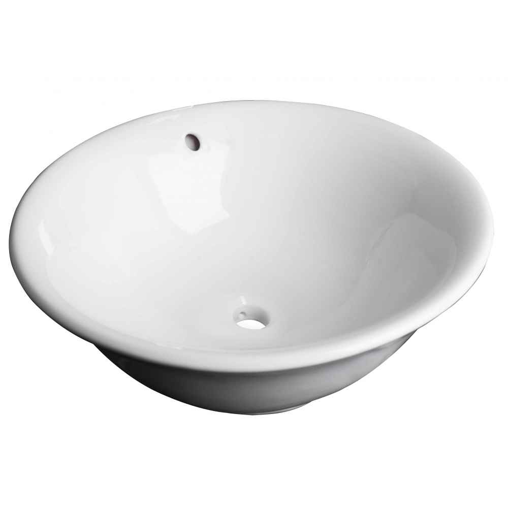 17-in. x 17-in. Round Bathroom Vessel Sink Set White Enamel Glaze