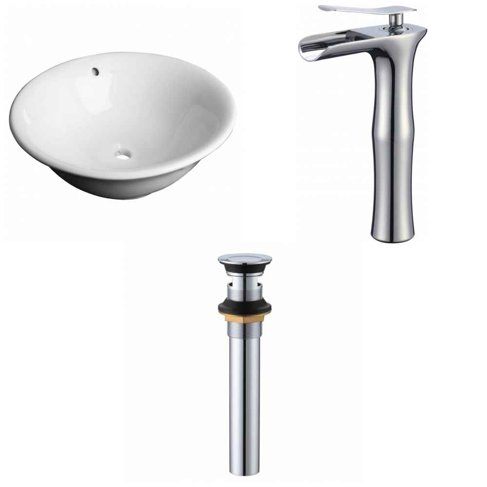 17-in. x 17-in. Round Bathroom Vessel Sink Set White Enamel Glaze