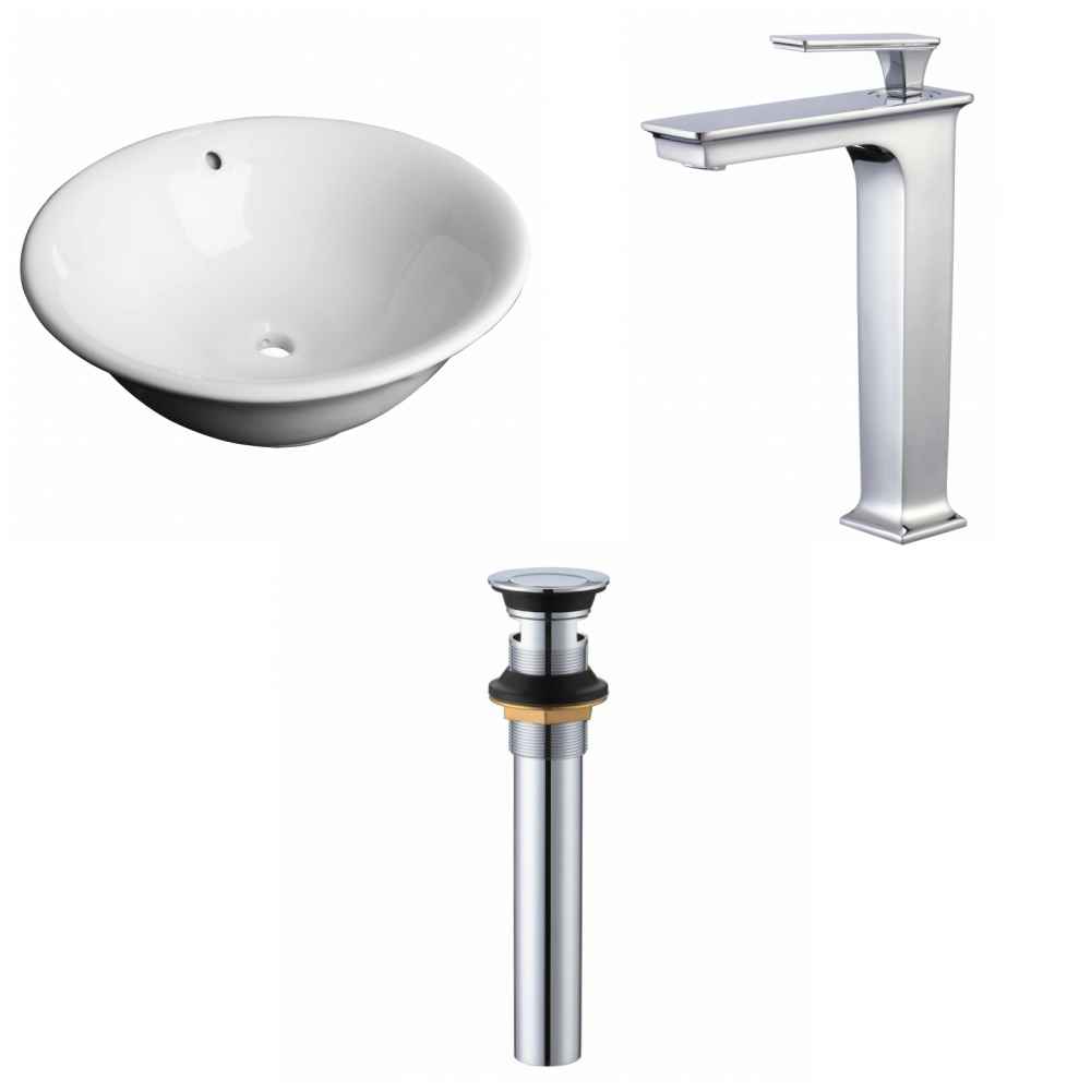 17-in. x 17-in. Round Bathroom Vessel Sink Set White Enamel Glaze