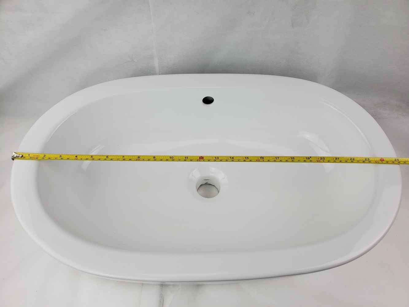 25.25-in. x 14.5-in. Oval Bathroom Vessel Sink Set White Enamel Glaze
