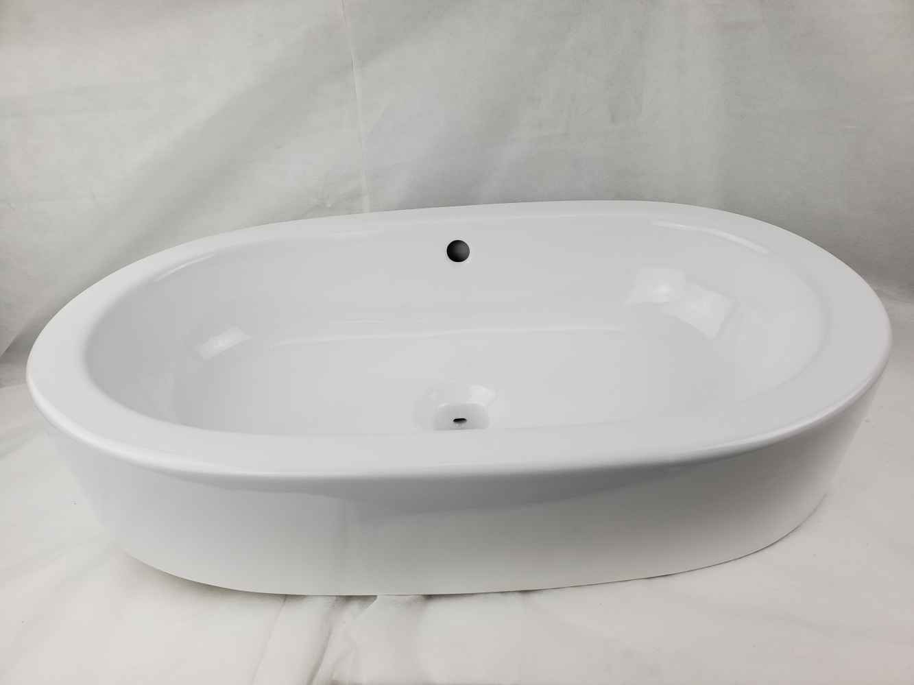 25.25-in. x 14.5-in. Oval Bathroom Vessel Sink Set White Enamel Glaze