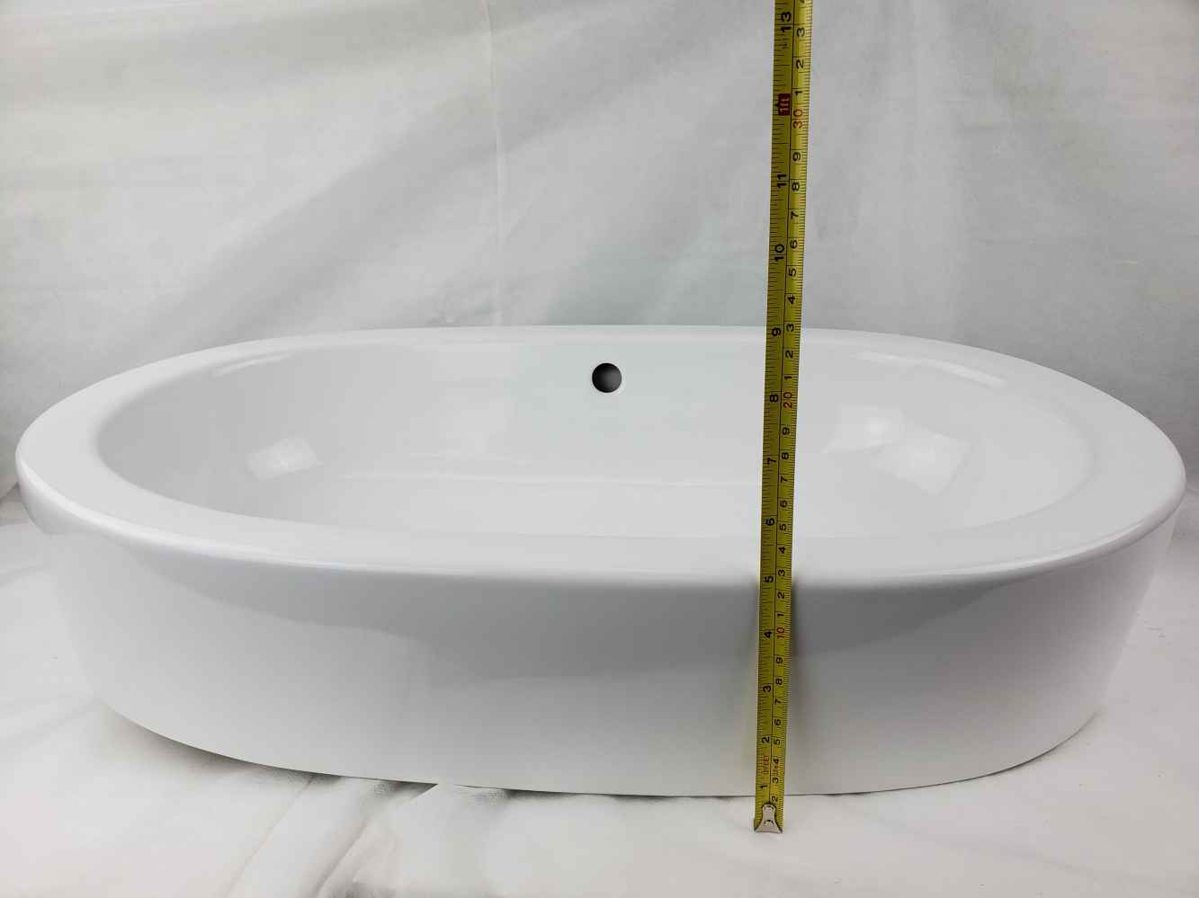 25.25-in. x 14.5-in. Oval Bathroom Vessel Sink Set White Enamel Glaze
