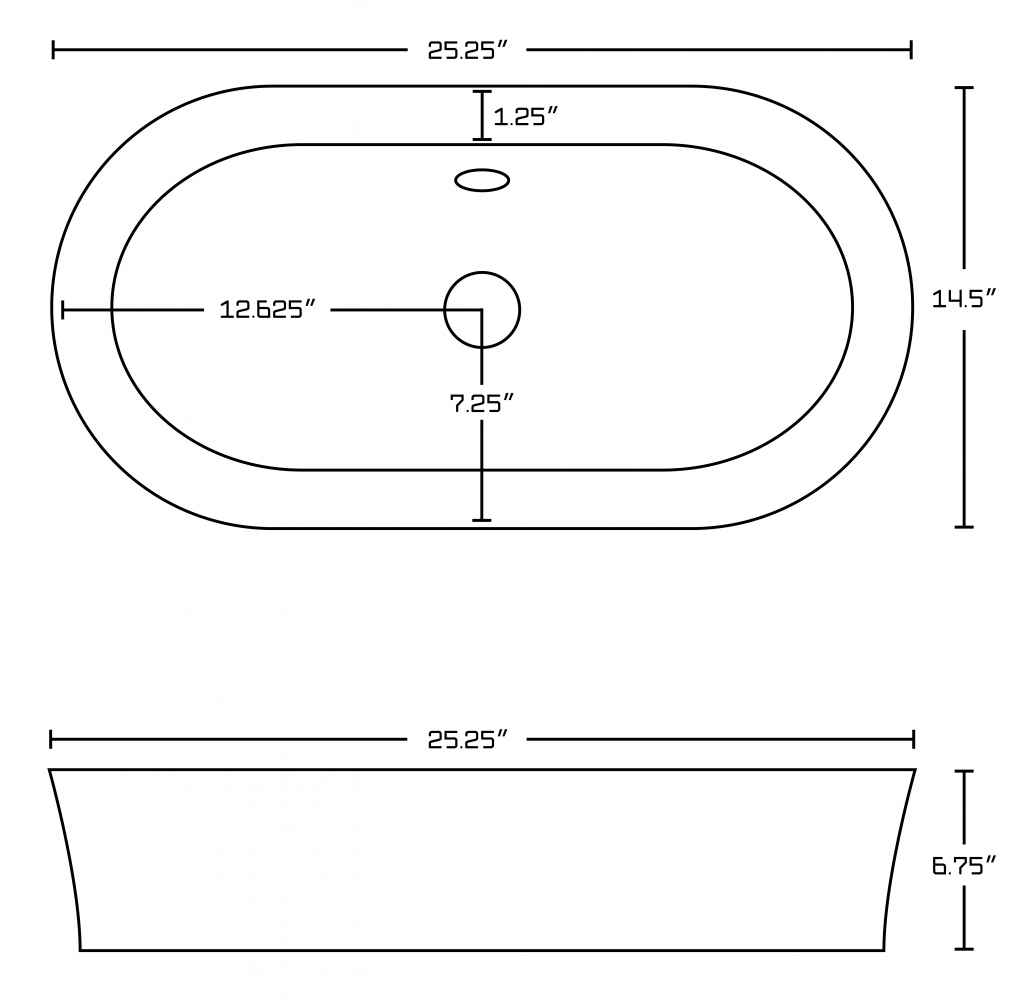 25.25-in. x 14.5-in. Oval Bathroom Vessel Sink Set White Enamel Glaze