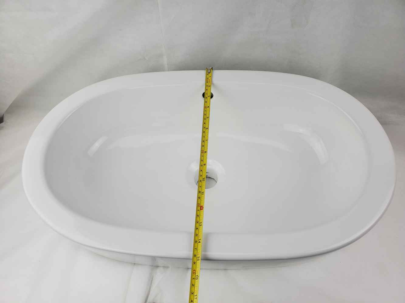 25.25-in. x 14.5-in. Oval Bathroom Vessel Sink Set White Enamel Glaze