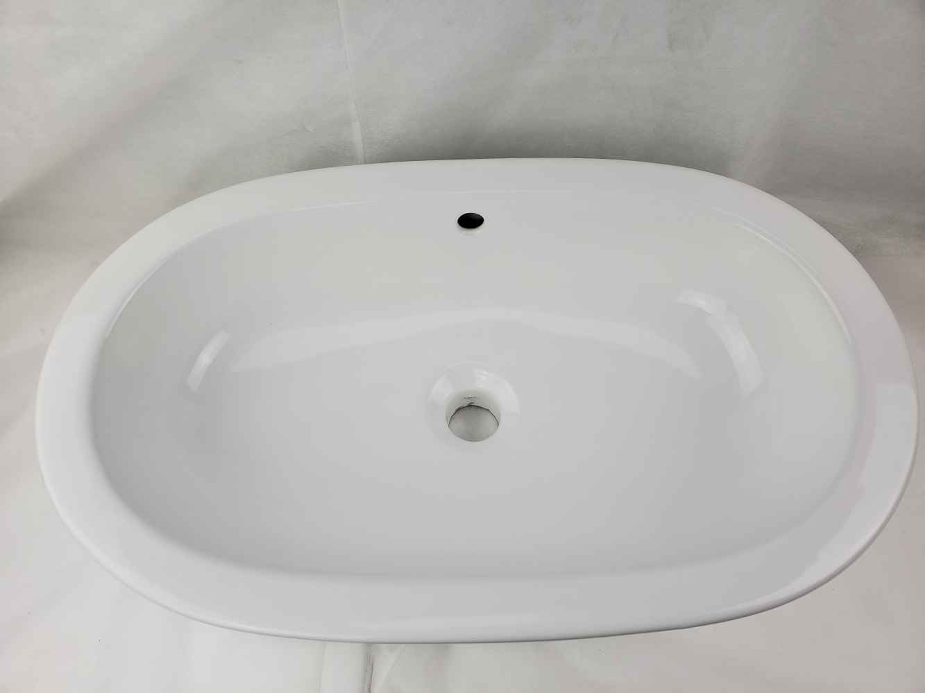 25.25-in. x 14.5-in. Oval Bathroom Vessel Sink Set White Enamel Glaze