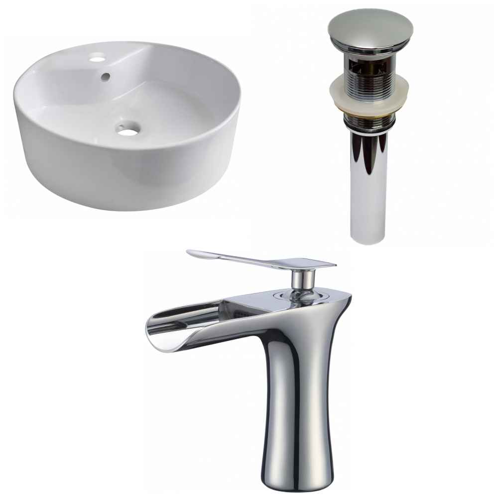 18.25-in. x 18.25-in. Round Bathroom Vessel Sink Set White Enamel Glaze