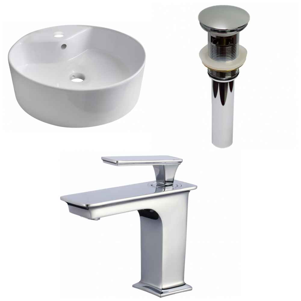 18.25-in. x 18.25-in. Round Bathroom Vessel Sink Set White Enamel Glaze