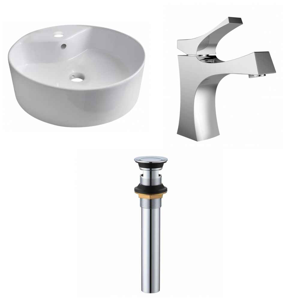 18.25-in. x 18.25-in. Round Bathroom Vessel Sink Set White Enamel Glaze
