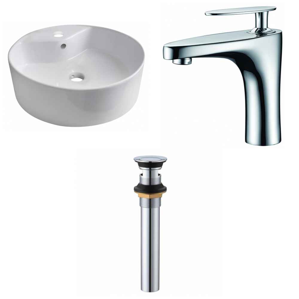 18.25-in. x 18.25-in. Round Bathroom Vessel Sink Set White Enamel Glaze