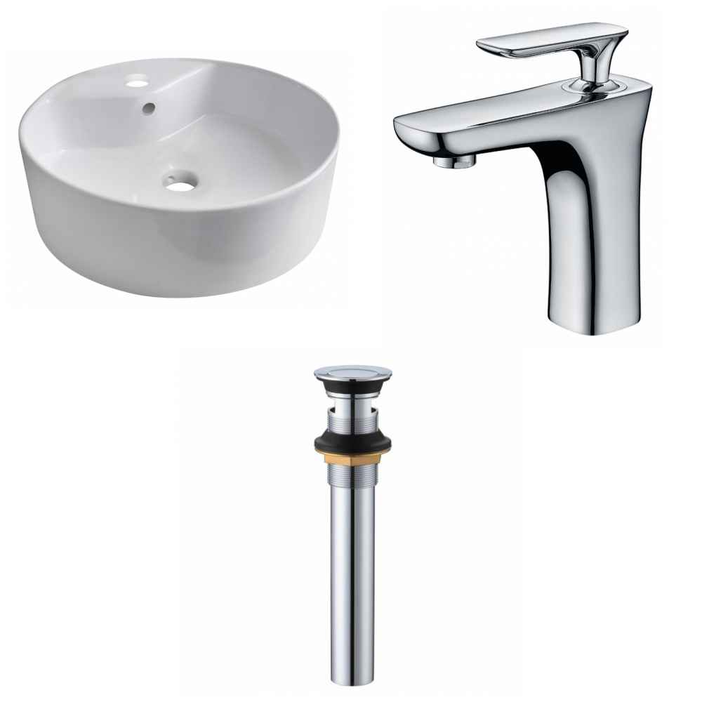 18.25-in. x 18.25-in. Round Bathroom Vessel Sink Set White Enamel Glaze