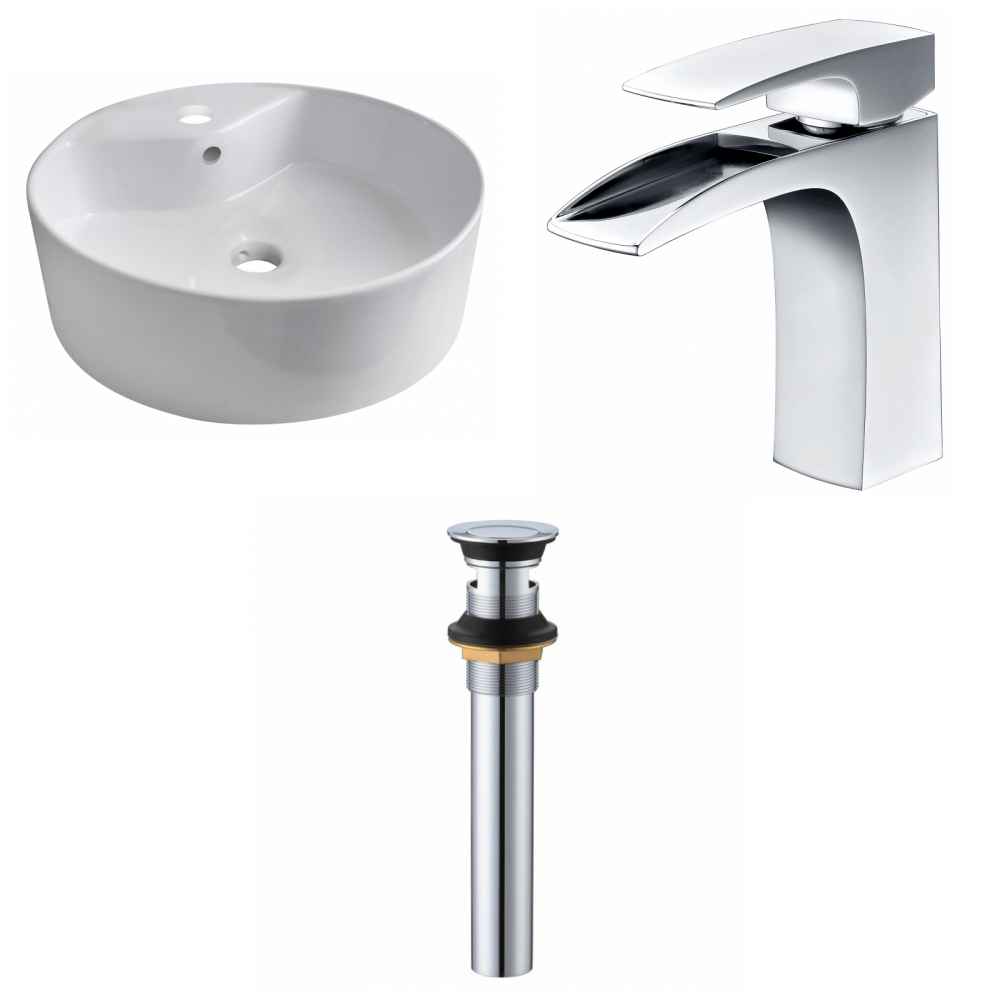 18.25-in. x 18.25-in. Round Bathroom Vessel Sink Set White Enamel Glaze