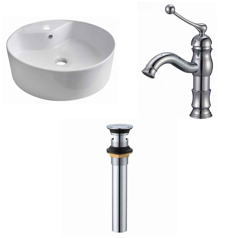 18.25-in. x 18.25-in. Round Bathroom Vessel Sink Set White Enamel Glaze