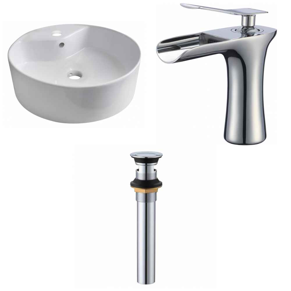 18.25-in. x 18.25-in. Round Bathroom Vessel Sink Set White Enamel Glaze