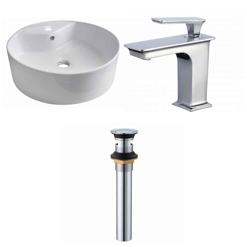 18.25-in. x 18.25-in. Round Bathroom Vessel Sink Set White Enamel Glaze