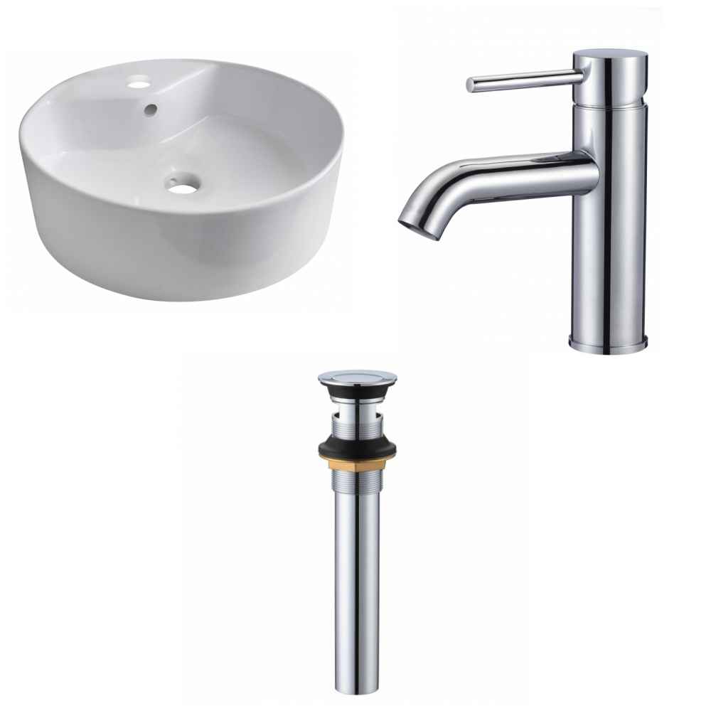 18.25-in. x 18.25-in. Round Bathroom Vessel Sink Set White Enamel Glaze