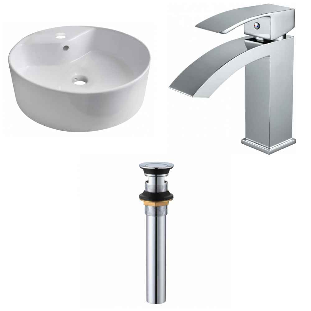 18.25-in. x 18.25-in. Round Bathroom Vessel Sink Set White Enamel Glaze