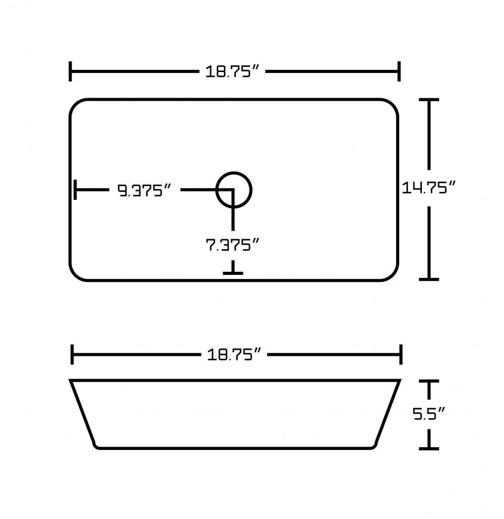 18.75-in. x 14.75-in. Rectangle Bathroom Vessel Sink Set White Enamel Glaze