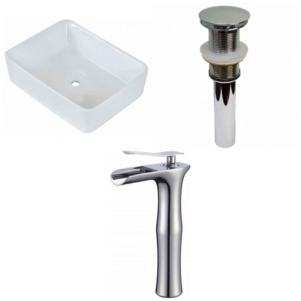 18.75-in. x 14.75-in. Rectangle Bathroom Vessel Sink Set White Enamel Glaze