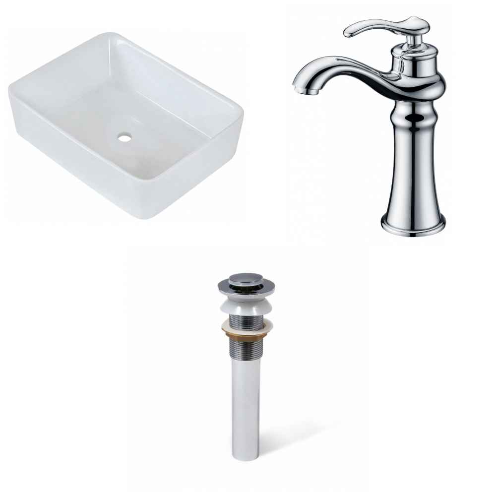 18.75-in. x 14.75-in. Rectangle Bathroom Vessel Sink Set White Enamel Glaze