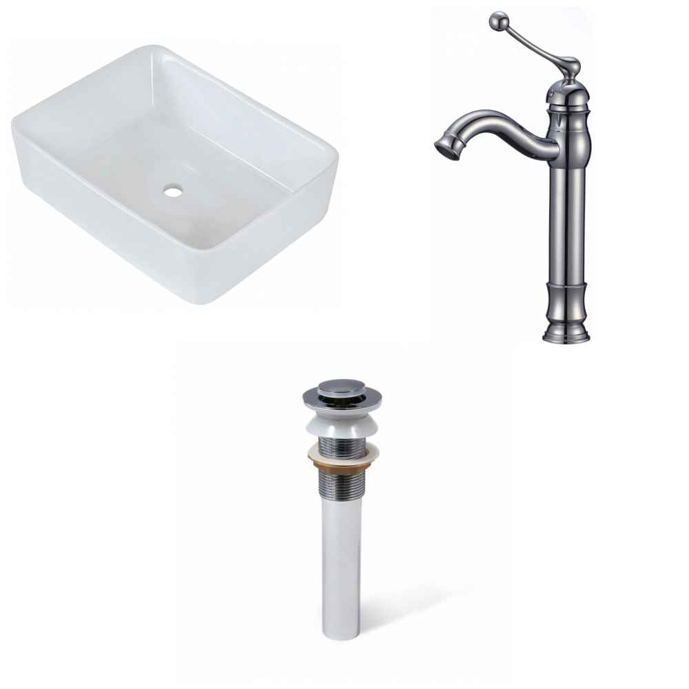 18.75-in. x 14.75-in. Rectangle Bathroom Vessel Sink Set White Enamel Glaze