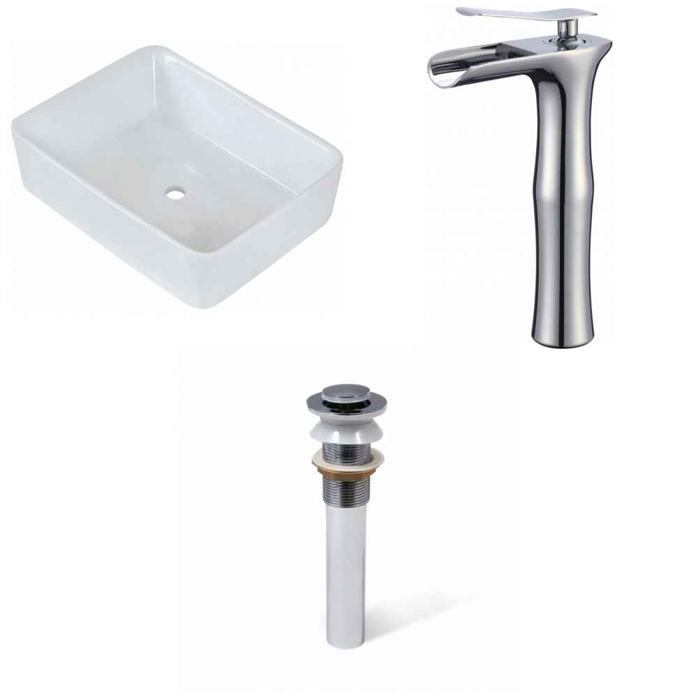 18.75-in. x 14.75-in. Rectangle Bathroom Vessel Sink Set White Enamel Glaze