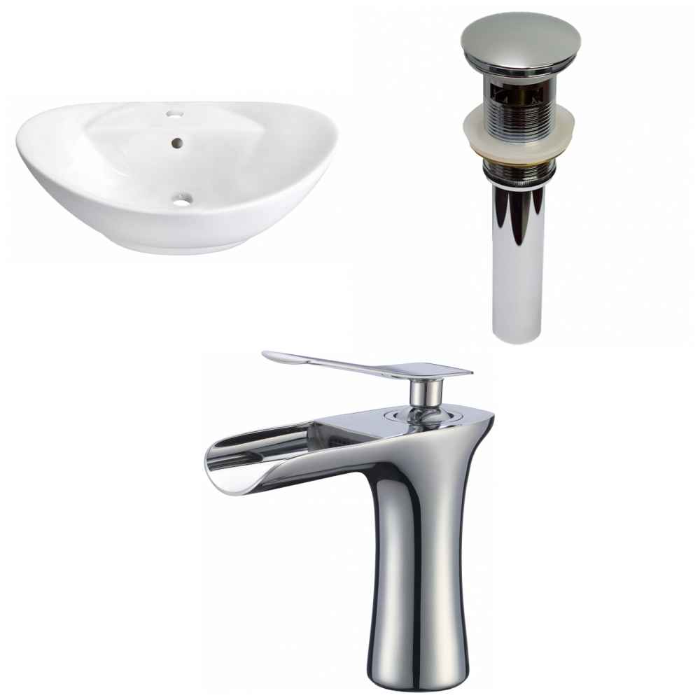 23-in. x 15.25-in. Oval Bathroom Vessel Sink Set White Enamel Glaze